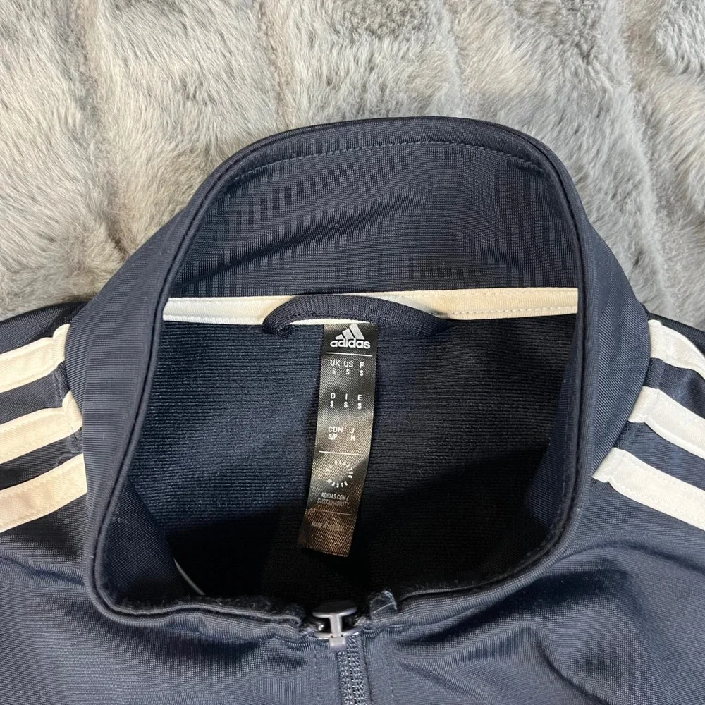 Adidas Track Jacket Men's Size Small Navy Blue Full Zip 3-Stripes Logo